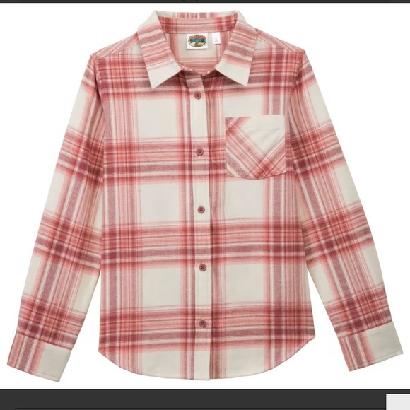 Bass Pro Shops Other - Outdoor Kids 4T camping hiking flannel red white pink pocket button up